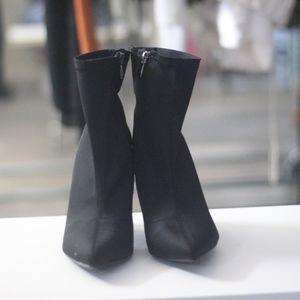 Fashion Nova Black Stretch Nylon boot with Lucite